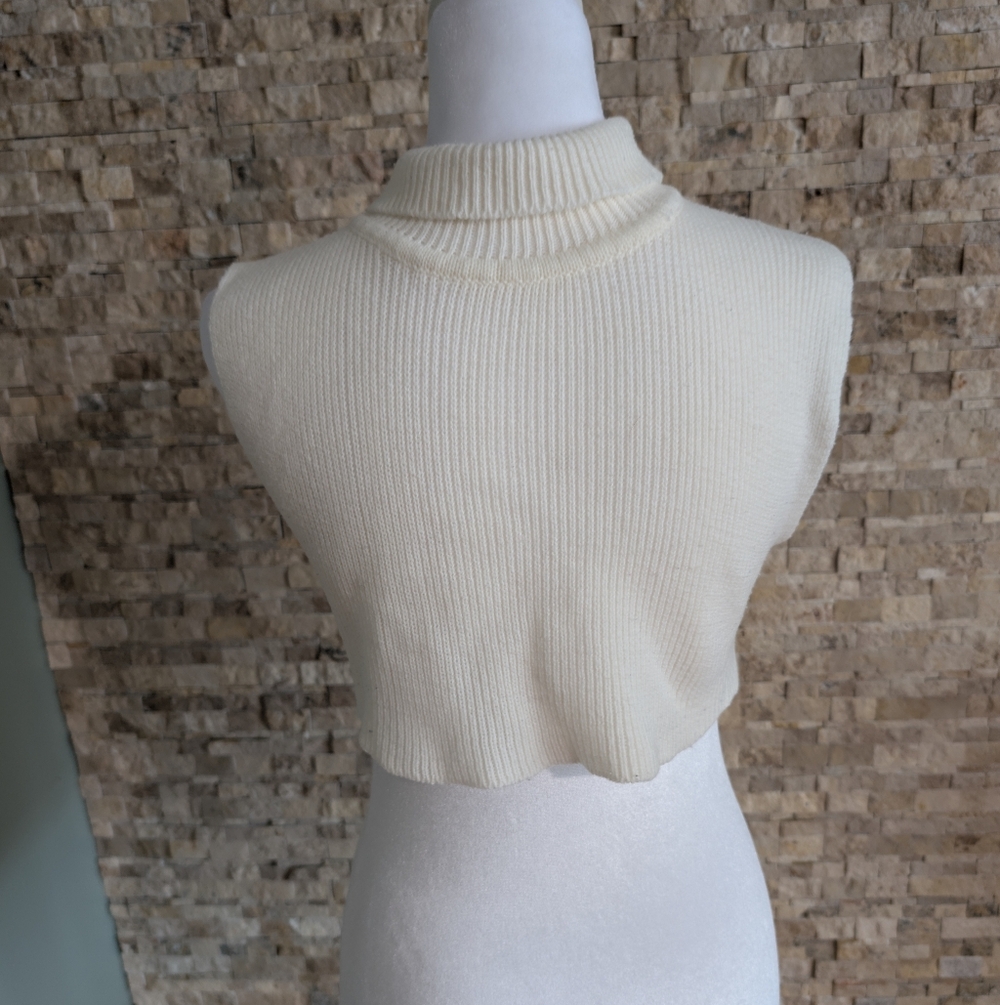 Vintage Cropped Mockneck Sweater Top Ribbed Quarter Zip Acubi Knit Vest S image 2